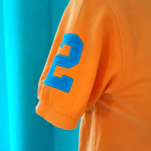 U. S. Polo Assoc. orange and turquoise 2 button polo. Small - Picture 5 of 9